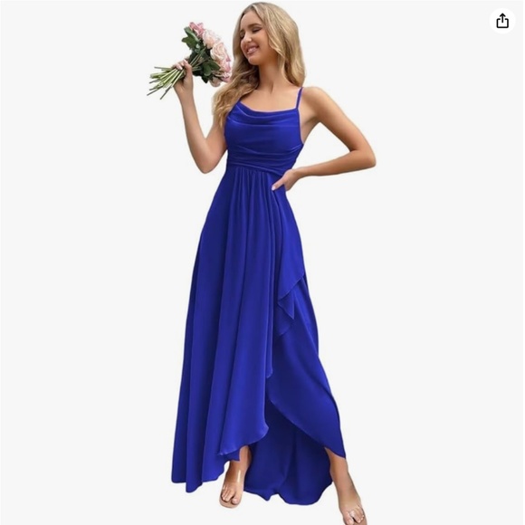 Women's Long Bridesmaid Dresses with Slit Royal Blue A Line - Picture 1 of 4